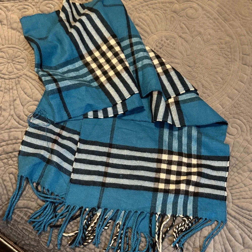 Blue and Black Plaid Cashmere Scarf